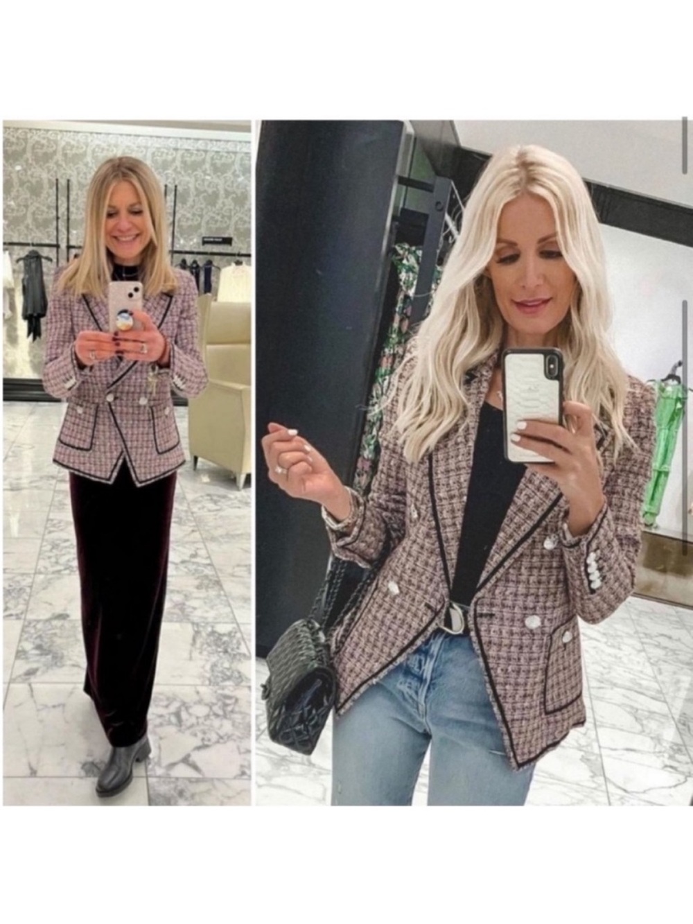 VERONICA BEARD | Theron Tweed Double Breasted Blazer Jacket Pink Black Trim Sz 6 - Picture 5 of 12